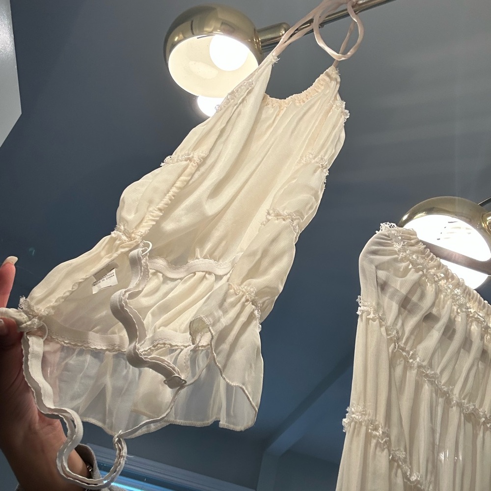 Free People Cream Ruffled Chemise